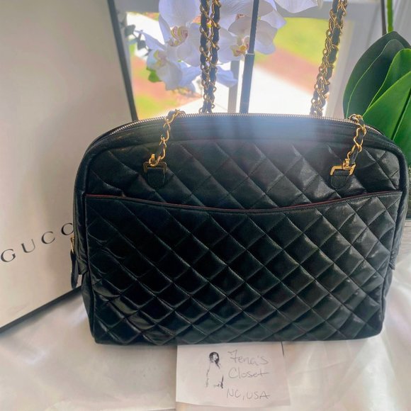 CHANEL Handbags - CHANEL 🔥CC Logo Matelasse Chain Shoulder Tote Bag Leather Black